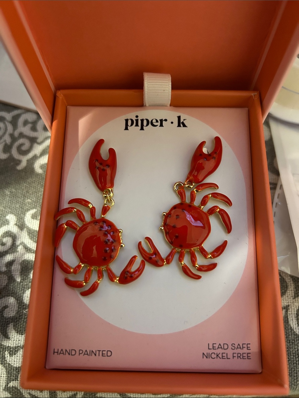 Piper K Red Enamel Crab Drop Earrings